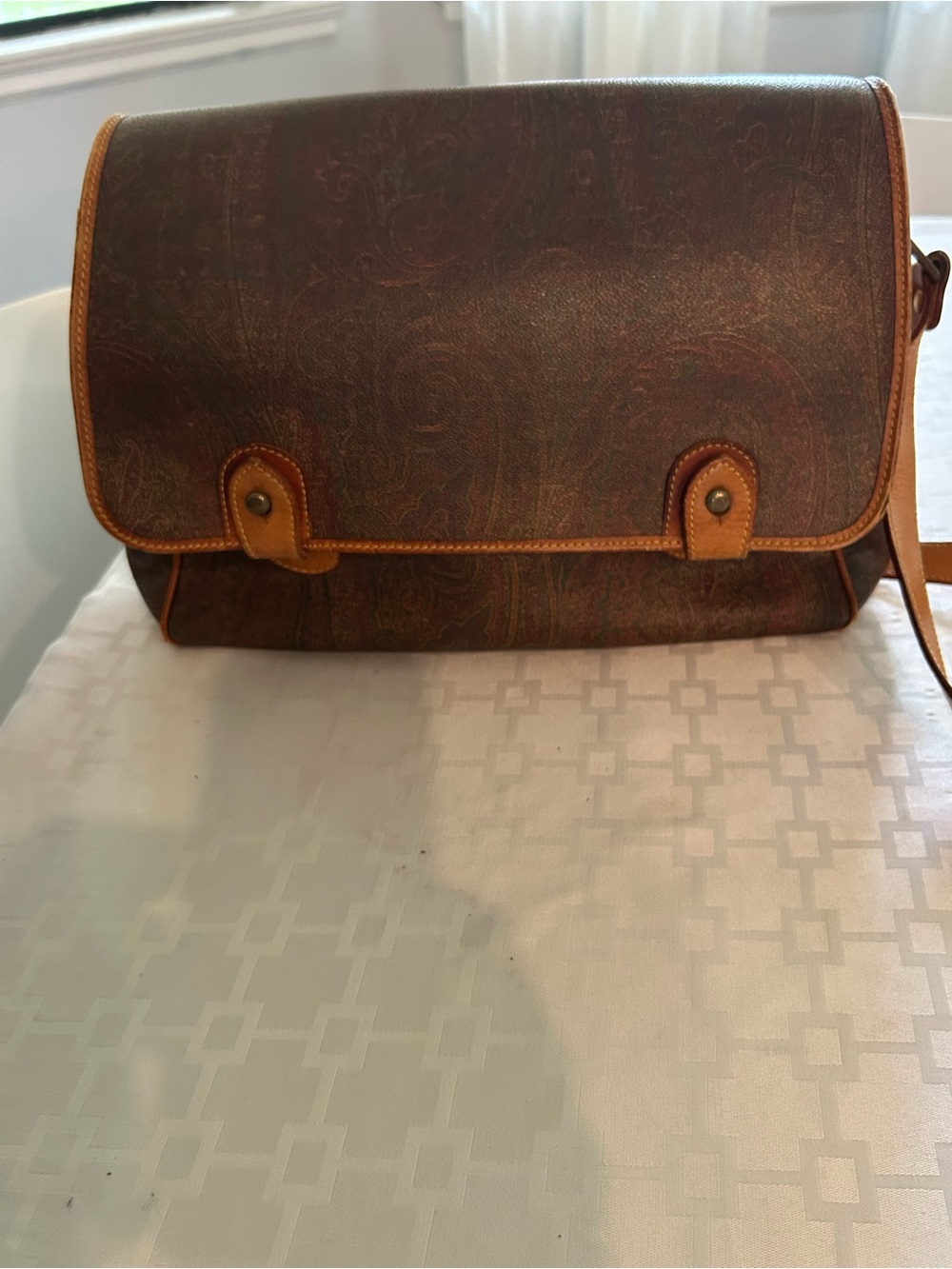 Etro Brown Paisley Leather Messenger Bag